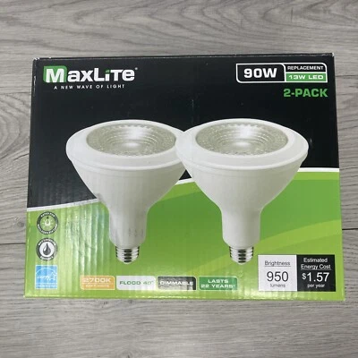 2 Maxlite 90W-Bulbs PAR38 Flood Light Dimmable 13W-LED 2700K Soft White 950L E26 - Image 1 of 4