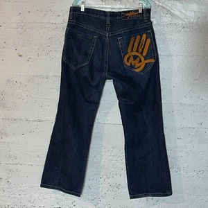 Jeans Miskeen Originals arancione ricamato tasca stampa a mano uomo 38X32 Y2K anni 90 - Foto 1 di 8