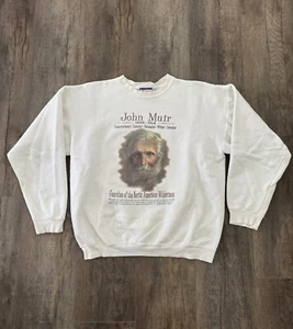 Vtg John Muir Sweater Nature Animal Crewneck Scientist Medium Hanes Hippie Y2K - Picture 1 of 23