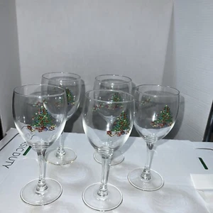 Chris D’ Arques Durand Noel Lot Of 5 Christmas Water Wine Goblets 10 oz NICE New - Picture 1 of 24