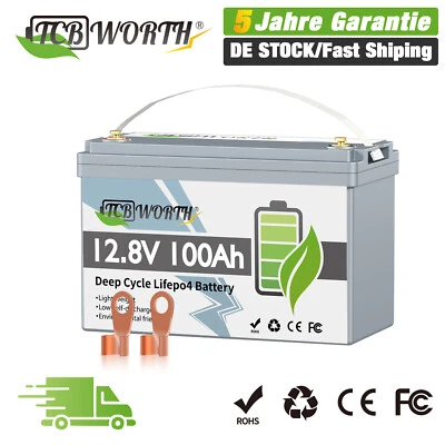 TCBWORTH 12V 100Ah LiFePO4 Akku Lithium Batterie 100A BMS H220MM Solarbatterie Wohnmobil