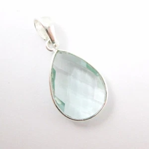 Bezel Gem Pendant with Bail-Aqua Quartz Sterling Silver Teardrop Bezel 29mm - Picture 1 of 6