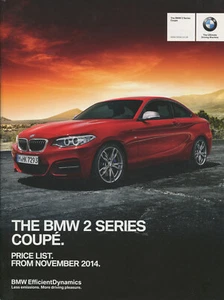 CAR PRICE LIST BROCHURE - BMW 2 SERIES COUPE - NOVEMBER 2014 - Picture 1 of 1