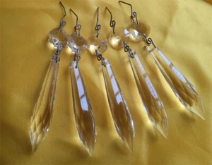 5Pcs 2.5" Clear Glass 63mm Prisms Teardrop Hangings Crystal Chandelier Lamp Part - Picture 1 of 5
