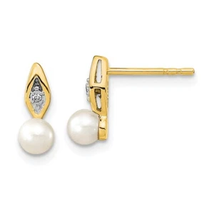 Pendientes colgantes y colgantes de diamantes y perlas cultivadas de oro amarillo de 14k para mujer - Imagen 1 de 2