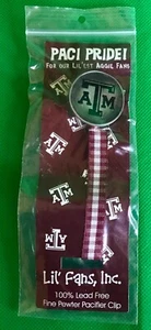 TEXAS A&M AGGIES PACI PRIDE PACIFIER CLIP BABY/BABIES Lil Fans AGGIE LEAD FREE - Picture 1 of 2
