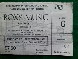 Roxy Music Original gebraucht Konzertticket NEC Birmingham 27. September 1982 - Bild 1 von 2
