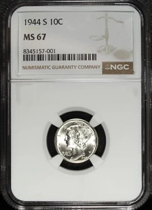 1944 S NGC MS 67 Mercury Silver Dime ☆☆ Great For Sets ☆☆ 001 - Picture 1 of 3