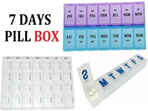 Weekly Pill Box 7 Day 14 Compartment Tablet Organiser Medicine Storage Dispenser - Picture 1 of 9