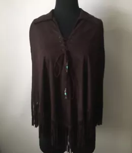 Bisou Jeans Faux Suede Fringe Poncho - Picture 1 of 10