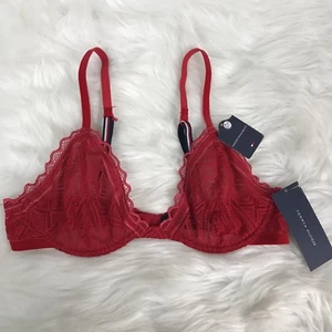 NEU TOMMY HILFIGER Sexy Tango Rot Bügel Triangel Bralette Damen Größe 34B Neu mit Etikett - Bild 1 von 1