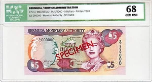 Bermuda 5 Dollars 2000, SPECIMEN, ICG 68 GEM UNC, P-51s C/1 000000 -Finest- - Picture 1 of 4