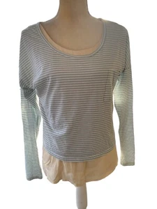 Volcom Crop Top Women's S/10 Blue White Stripe Long Sl Scoop Neck Casual - Picture 1 of 4
