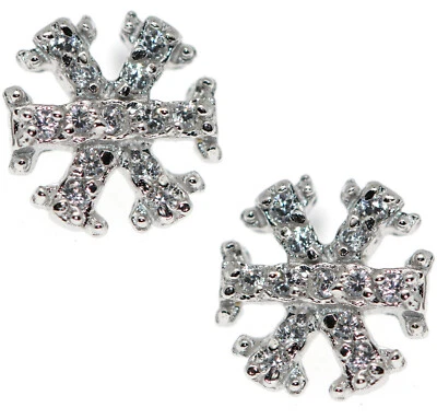 orecchini argento 925 fiocco di neve con zirconi bianchi microsetting brillanti - Immagine 1 di 3