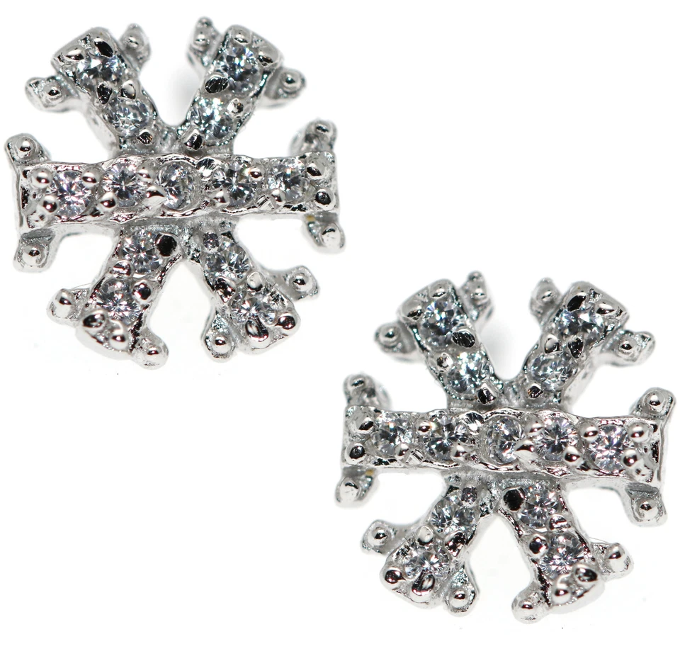 orecchini argento 925 fiocco di neve con zirconi bianchi microsetting brillanti - Immagine 1 di 3