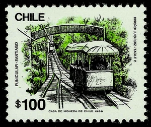 CHILE, TRANSPORTATION, FUNICULAR IN SANTIAGO, #1381, YEAR 1989, MNH - Picture 1 of 2