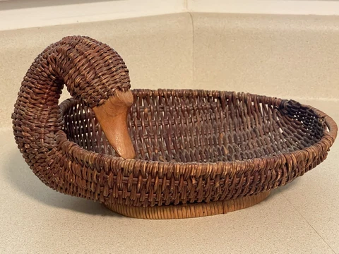 Vintage Wicker Duck Baskets Woven Rattan Wood Beaks Decor 1970s Cover