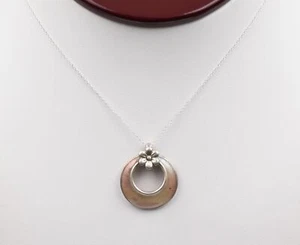 Sterling Silver 18" Open Circle Necklace with Light Enamel & Flower Pendant - Picture 1 of 12