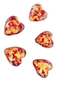 Puffed Heart Murano Lampwork Glass Beads gold Foil Red and Copper Quantity 5 - Picture 1 of 2