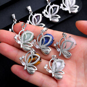Crystal Butterfly Charm Natural Stone Quartz Drop Pendant DIY Jewelry Making