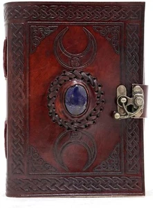 Giornale vintage in pelle fatto a mano 3 luna blu lapiz goffrato vintage 7X5" - Foto 1 di 7