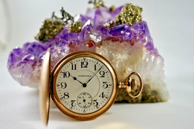 1916 Hampden Wm. McKinley 14K GF Model 5 17J 16S Hunter cased Pocket Watch Runs - Image 1 of 4