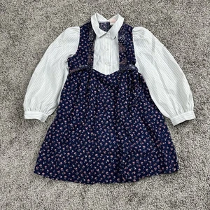Vintage Ruth Originals Dress Kids 6 Black Floral Prairie Cottagecore 70s - Picture 1 of 9