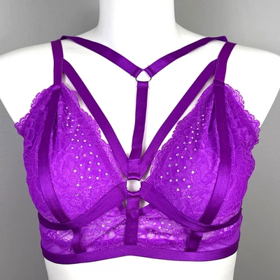 New Torrid Sent From Above Triangle Bralette Bra Size 2 Vivid Violet Lace Cage - Image 1 of 4