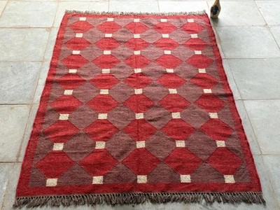 Wool Jute Rug Handwoven Rug Boho Rug Vintage Decor Rug Hallway Kilim Custom Size - Image 1 of 4