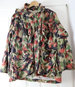 Vintage 1966 Swiss Alpenflage M70 Pocket Camo Hooded Field Jacket Large 52 VGC - Afbeelding 1 van 14