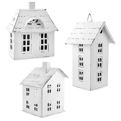Farmhouse Decor Tin Houses (Set of 3, White); Candle Lantern Decorative Holid... - Image 1 of 4