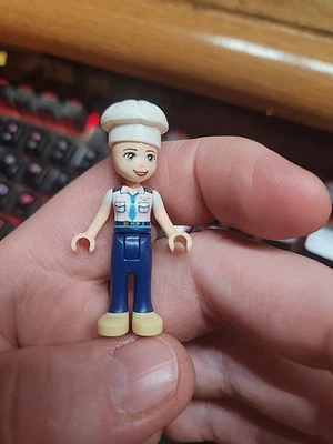 Lego Friends Minifigure Girl Female CHEF Blue Pants White Shirt - Image 1 of 4