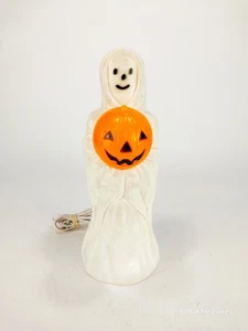 VINTAGE EMPIRE 14” SMILING GHOST HOLDING PUMPKIN PLASTIC BLOW MOLD HALLOWEEN - Picture 1 of 10