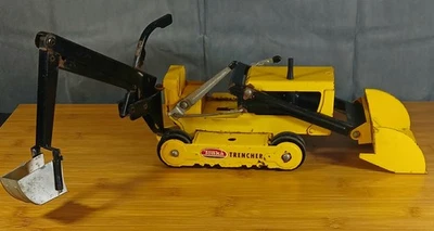 Vintage Tonka Pressed Steel Trencher Yellow Backhoe Track Loader - Image 1 of 4
