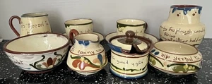 Set of Motto Ware Novelty Creamer Milk Jug Cups & Saucers Sugar Bowl Incl Welsh - Picture 1 of 7