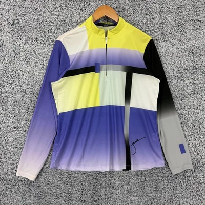 Camisa Jamie Sadock Sunsense para mujer grande púrpura amarillo cuarto cremallera estampado de golf Foto 1 de 4