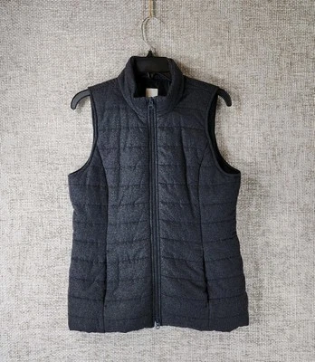 J.Jill Soft Twill Quilted Puffer Vest Womens XS Charcoal Gray Fleece Pockets - Image 1 of 4