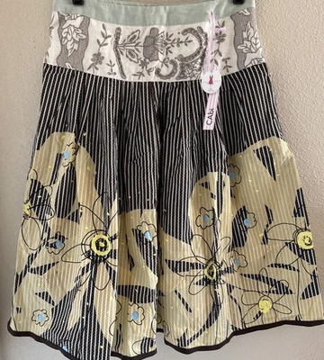 Falda Cabi Marrón y Amarillo Boho Rayas Hasta la Rodilla Línea A Bordada Talla 2 NUEVA Foto 1 de 4