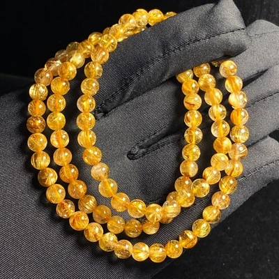 5.6mm Natural Gold Rutilated Titanium Quartz Crystal Bracelet AAA - Image 1 of 4