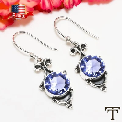Oferta Cyber Monday 925 Plata IOLITE Piedras Preciosas Gancho Hija Bisel Gota Pendientes Foto 1 de 4