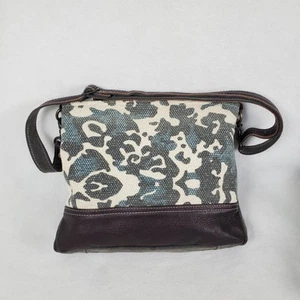Myra Bag Camouflage Blue Gray Canvas with Brown Leather Crossbody Bag - Picture 1 of 10