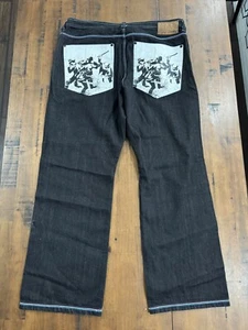 Artful Dodger Jeans Herren 40 Baggy Y2K Prison Beating Print Dark Wash Schwarz Vintage - Bild 1 von 10