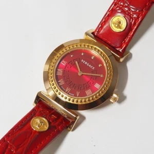 Versace Leather Belt Medusa Quartz Analog Men's Watch Red Gold Working Used - Picture 1 of 10