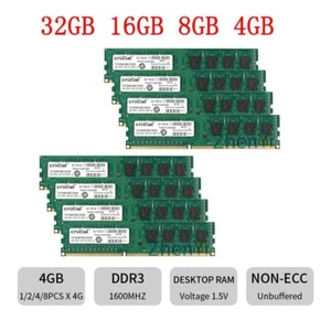 32GB 16GB 8GB 4GB PC3-12800U DDR3 240Pin Intel PC Desktop Memory Per Crucial IT - Picture 1 of 17