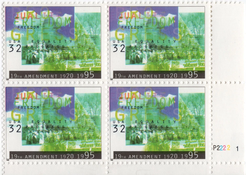 Scott #2980 19th Amendment (Woman's Rights) Plate Block of 4 Stamps - MNH PC#1 - Image 1 of 1