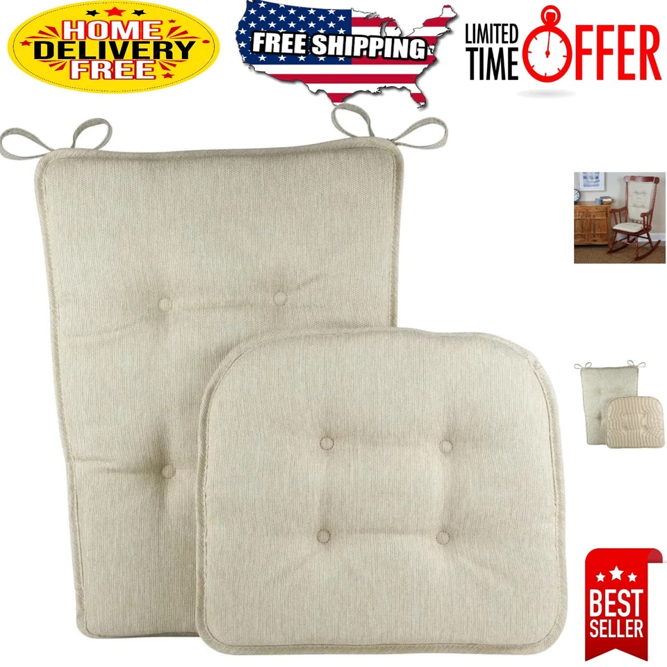 Klear VU Embrace Natural Tufted Rocking Chair Cushion Set With Gripper Back and