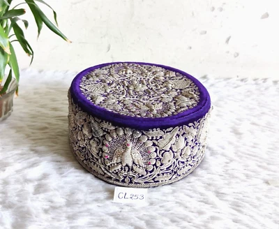 19c Antique Silver Zari Work Peacock Hand Stitched Indian Cap Topi Japan CL253 - Image 1 of 4