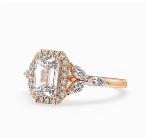 IGI Certified Lab Grown Diamond Wedding Ring 2.50 Ct Emerald Cut 18K Rose Gold - Picture 1 of 12