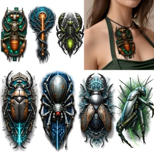 3pcs Temporary Tattoo Waterproof Long-lasting Body Stickers Mechanical Beetle - Picture 1 of 15