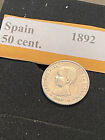 1892 50 Centimos Cents Spain Spanish - Alfonso Xiii - World Silver Coin Km #690